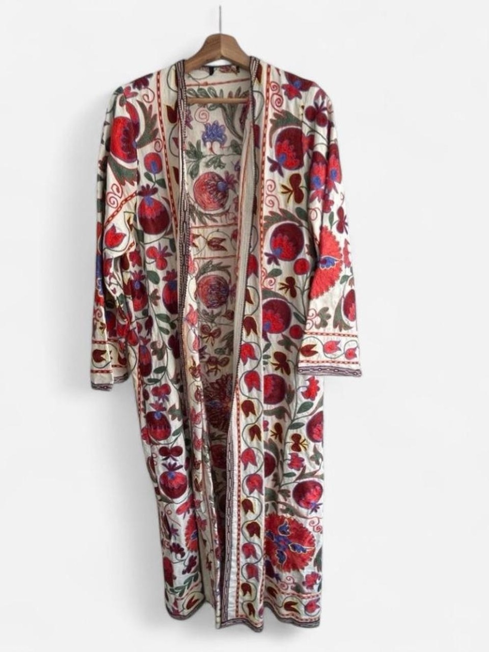 Boho Pomegranate Embroidered Women's Suzani Sunday Coat Jacket Kimono OS